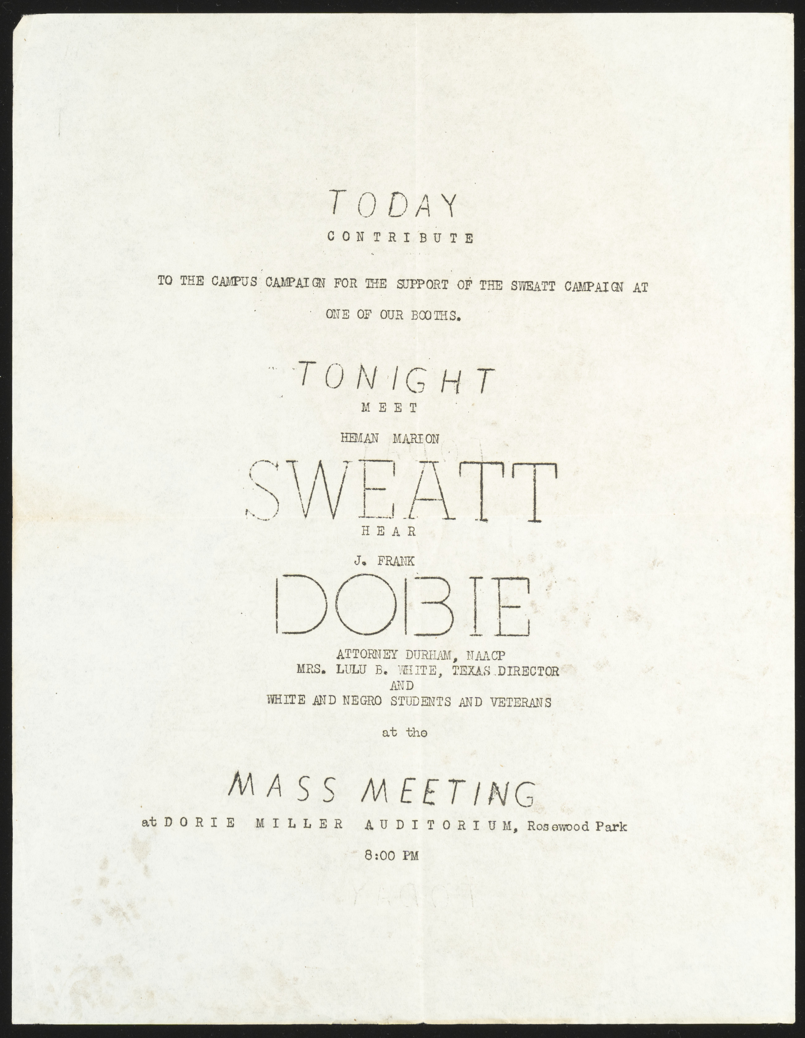 Sweatt Campaign Flyer